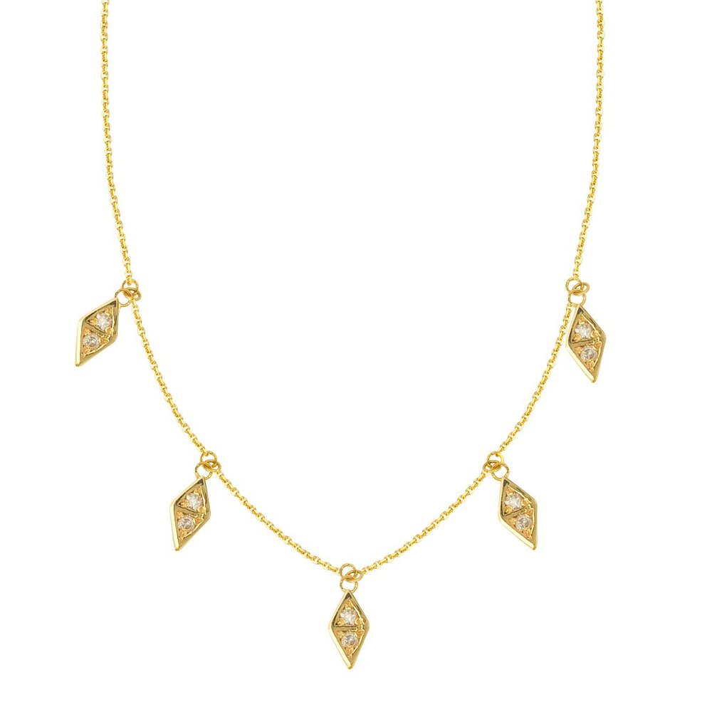 14K Yellow Gold Diamond Geometric Station Necklace